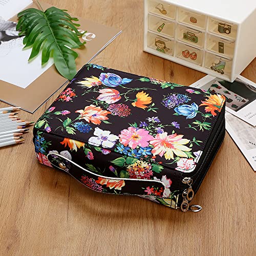 Image of 120 Slots Colored Pencil Case Organizer, 3 Layer Bag | Twill Oxford fabric,127 elastic loops,detachable handle,for travel, home storage,drawing tools,creative gifts