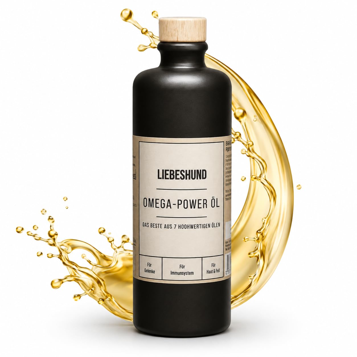 LIEBESHUND Omega-Power Hundeöl 500ml – Premium Barf Öl mit 7 Ölen für Hunde – Lachsöl, Leinöl, Hanföl, Schwarzkümmelöl – Omega 3-6-9 für Haut, Fell, Gelenke & Immunsystem - In Steinzeugflasche