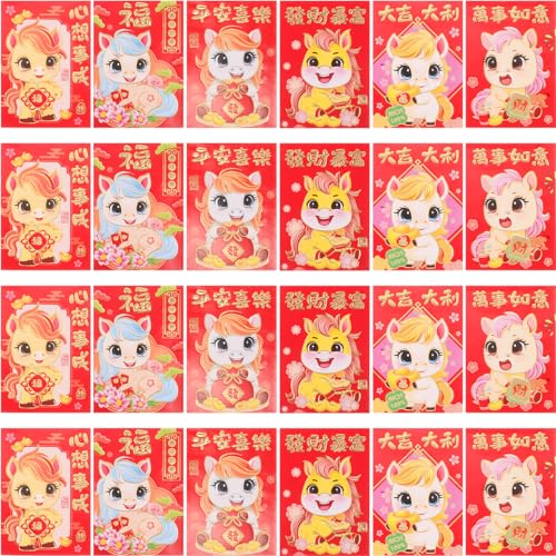 Enveloppes Rouges Nouvel An Chinois 2026 de l'Année du Cheval pour Fêtes - Lot de 300 Pcs Mignonnes
