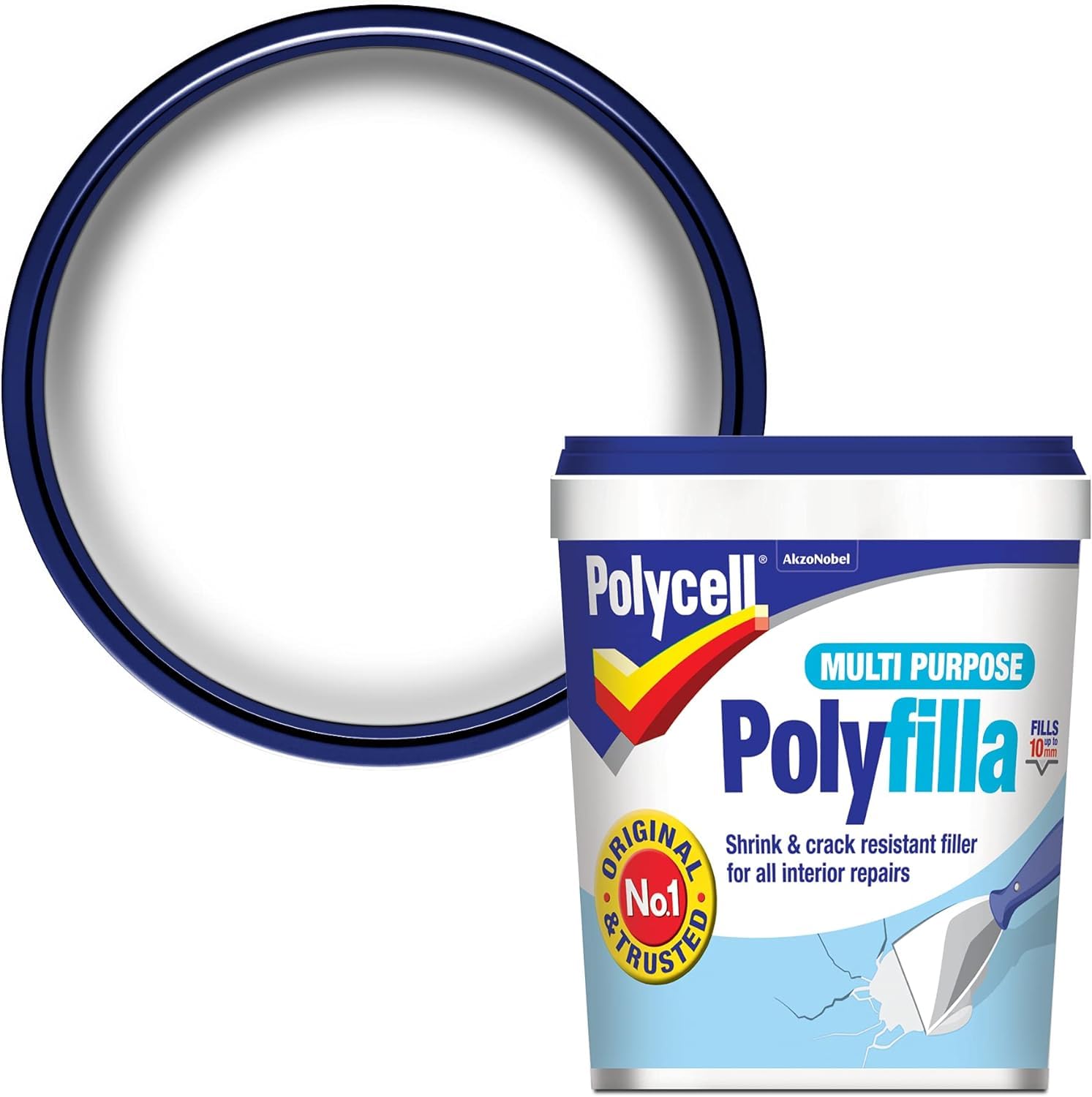 Polycell Multi-Purpose Polyfilla Ready Mixed 1kg | Filler for Walls, Wall Filler Ready Mixed for Holes & Cracks | Interior Wall Repair Kit | Strong, Smooth Finish | Easy to Apply, Sand & Paint Over