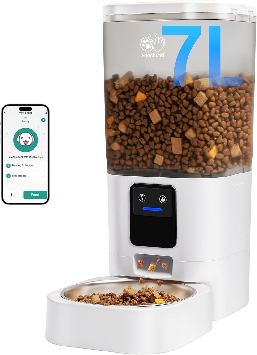 Frienhund 5G WiFi Automatic Cat Feeder with Slow Feed: 7L Automatic Dog Feeder with Smart APP Control, Auto Cat Food Dispenser with Alexa for Multiple Pets, Detachable for Easy Cleaning