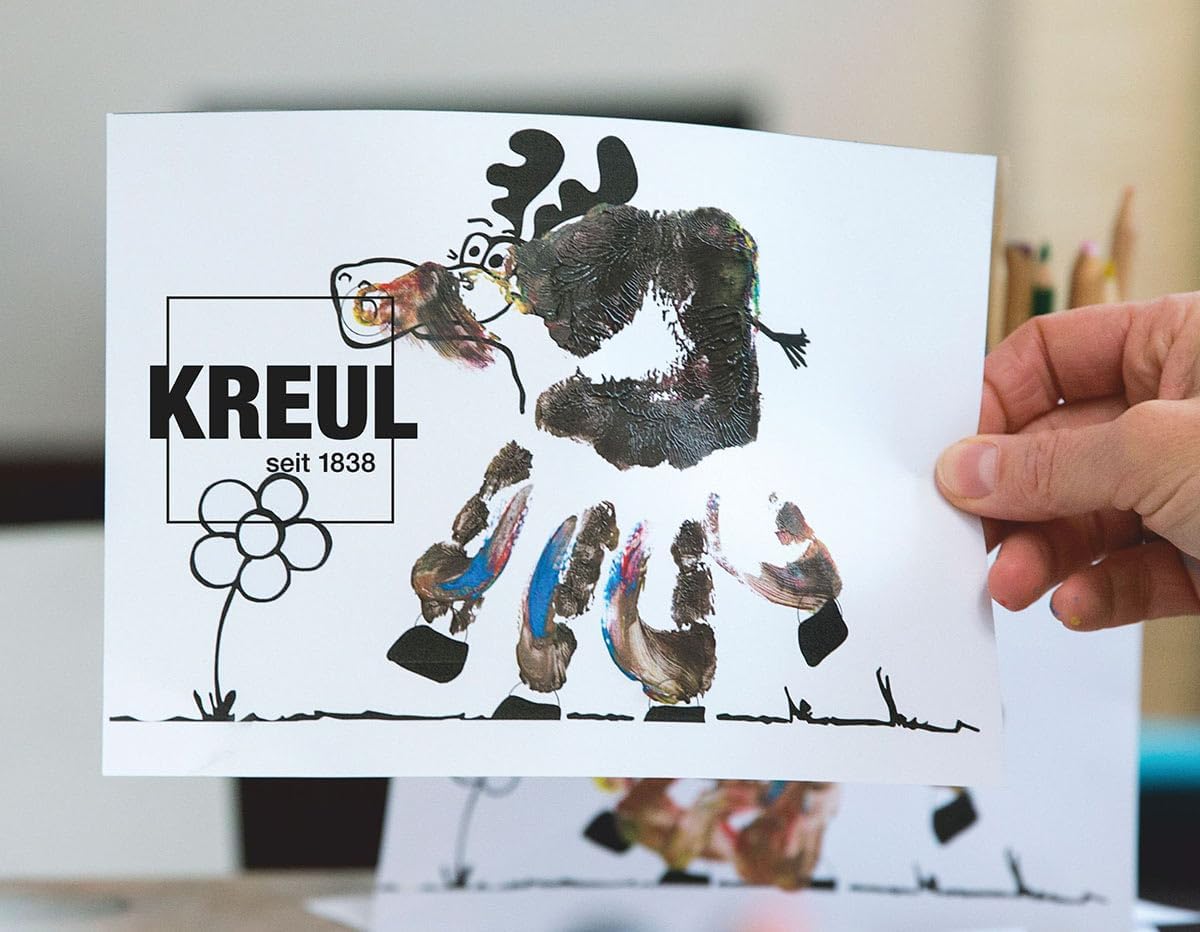 Kreul Mucki 29101 Finger Paint Game Box We Paint with Hands and Fingers Learning and Play Set 5 x 50 ml Finger Paint 2 Small Tins Wiggle Eyes Wooden Sticks and 10 Colouring Pages