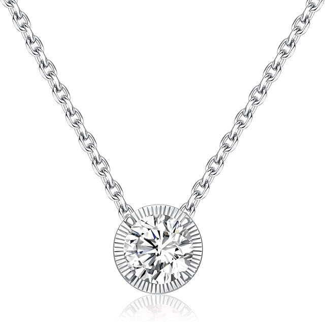 Qings Dainty Birthstone Necklaces for Women Sterling Silver Round Cut Birth Stone Single Gemstone Solitaire Cubic Zirconia Pendant Necklaces 12 Birthstone Jewelry Gifts for Birthday Christmas
