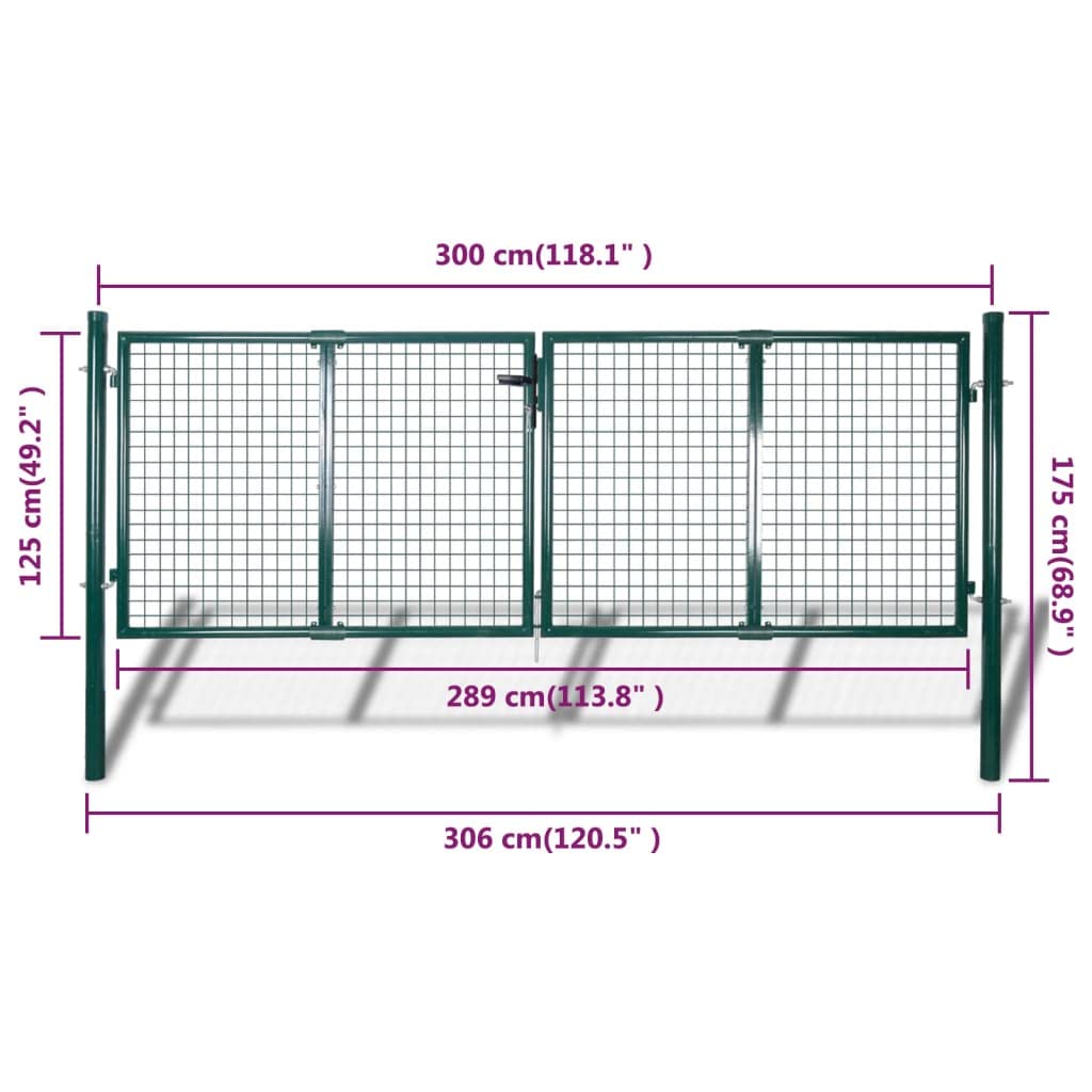 HUAKEHOM Gartentor Doppeltor Zauntür Tor Garten Zaun Pforte Verzinkter Gartentür Zauntor Hoftor 289x125 cm/306x175 cm Stahl Grün
