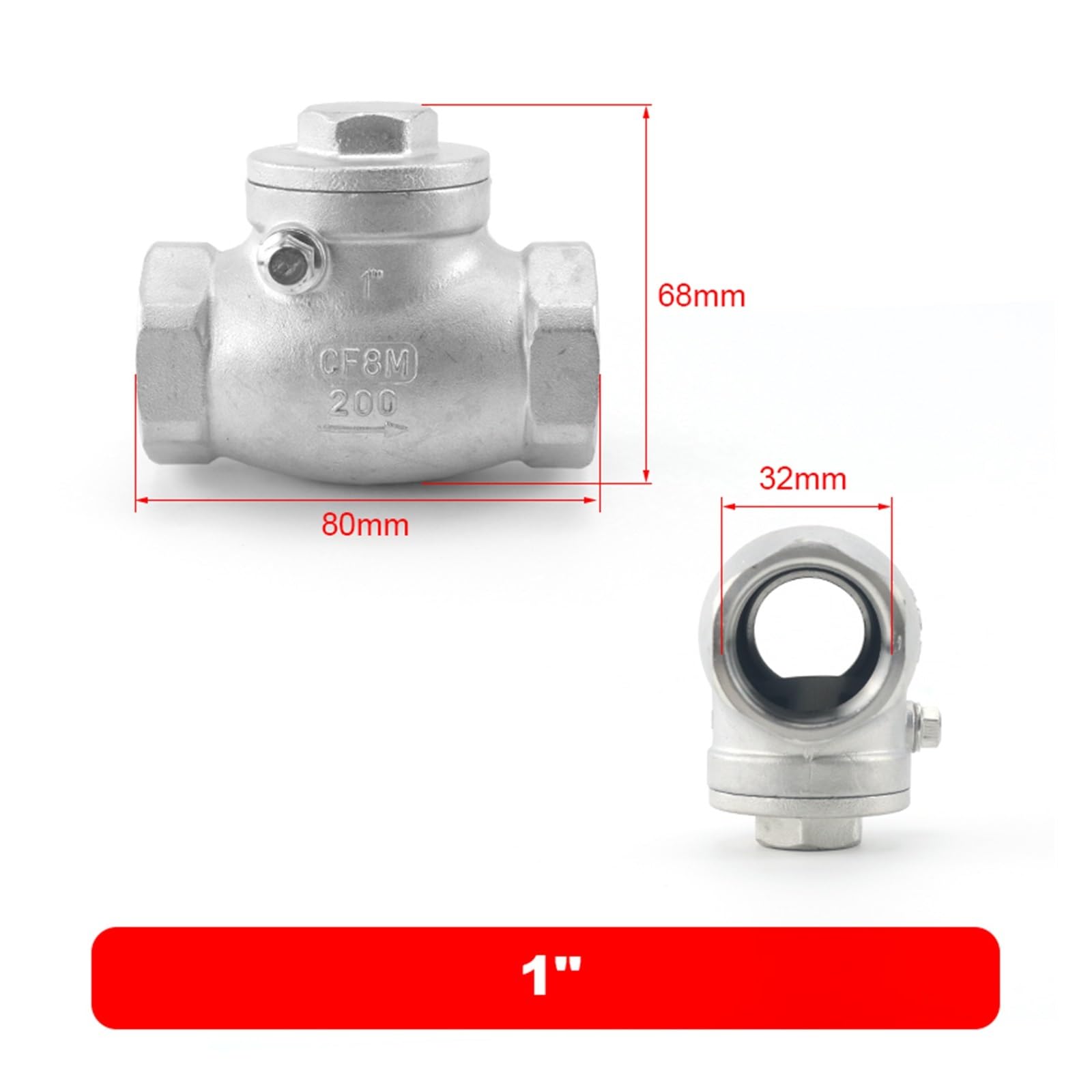 Valvola di ritegno, valvola di Non Ritorno, 1/2" 3/4" 1" 1-1/4" Valvola di ritegno Orizzontale in Acciaio Inossidabile 304 Filettatura Femmina Non Ritorno(1 inch)