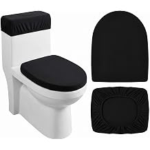 Black Toilet Lid Cover and Toilet Tank Lid Cover Set Toilet Cover with Elastic Bottom Fabric Universal Toilet Top Cover Replacement Bathroom Decor Accessories