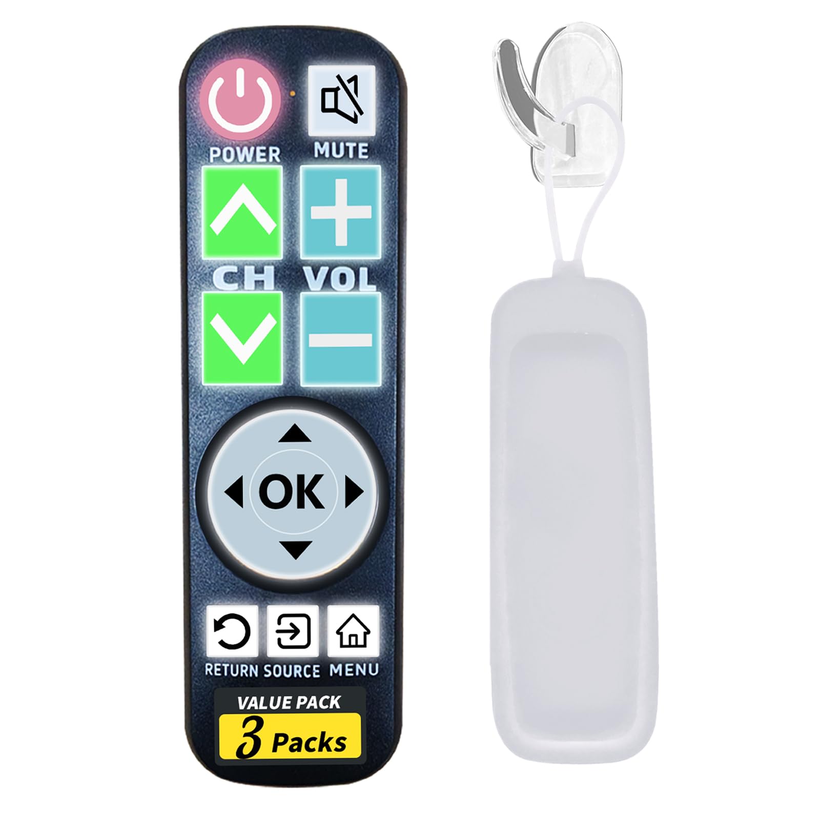 Mando a distancia retroiluminado con botón grande para TV LG con cubierta y gancho, control remoto universal sin configuración para personas mayores con mala visión, pacientes con enfermedad