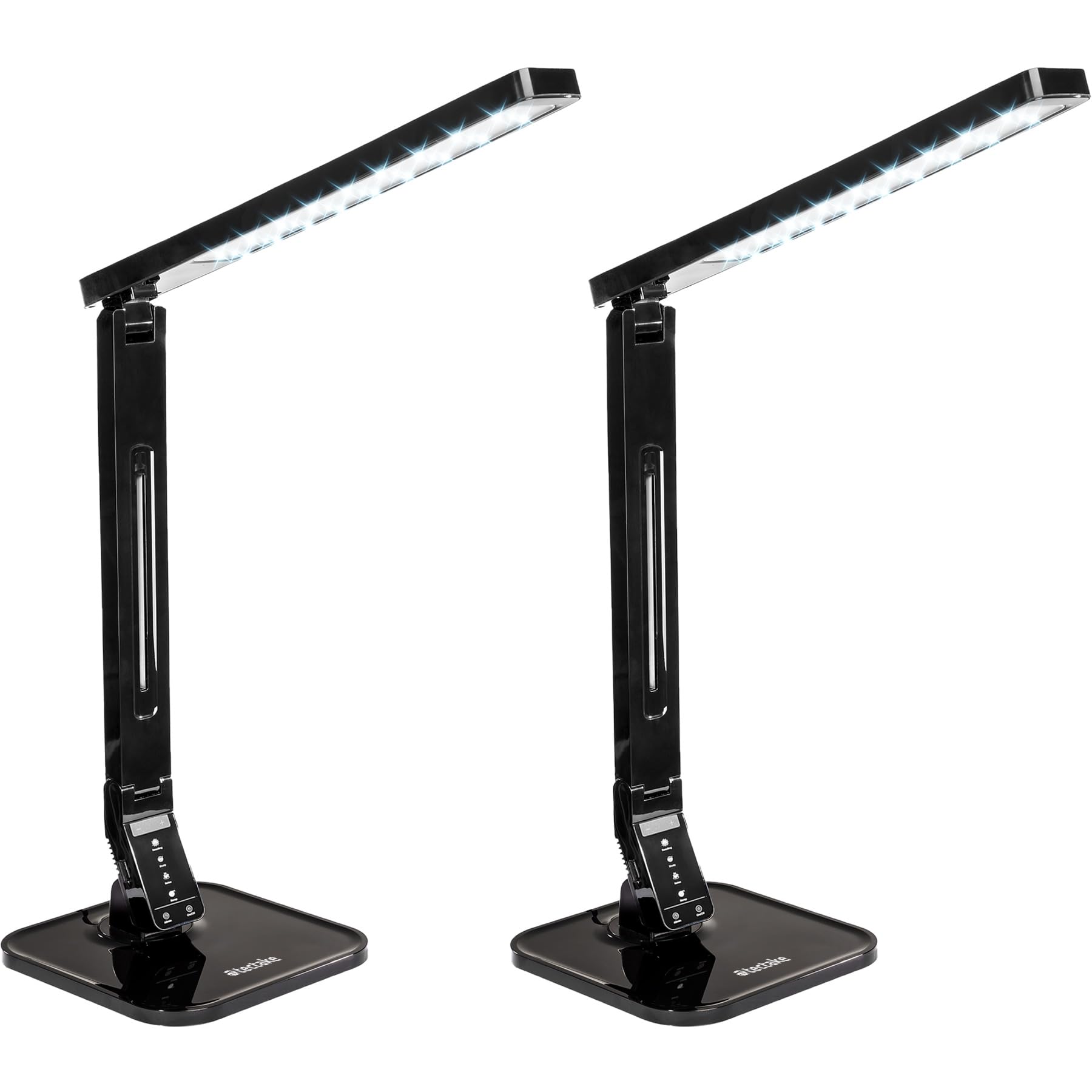 tectake® 2 Lampade da Tavolo LED 14W, Temperatura della Luce Regolabile 2000-6500 Kelvin, 4 Modalità con Regolazione a 5 Livelli, Porta USB Integrata per Ricarica Smartphone, Design Pieghevole - Nero