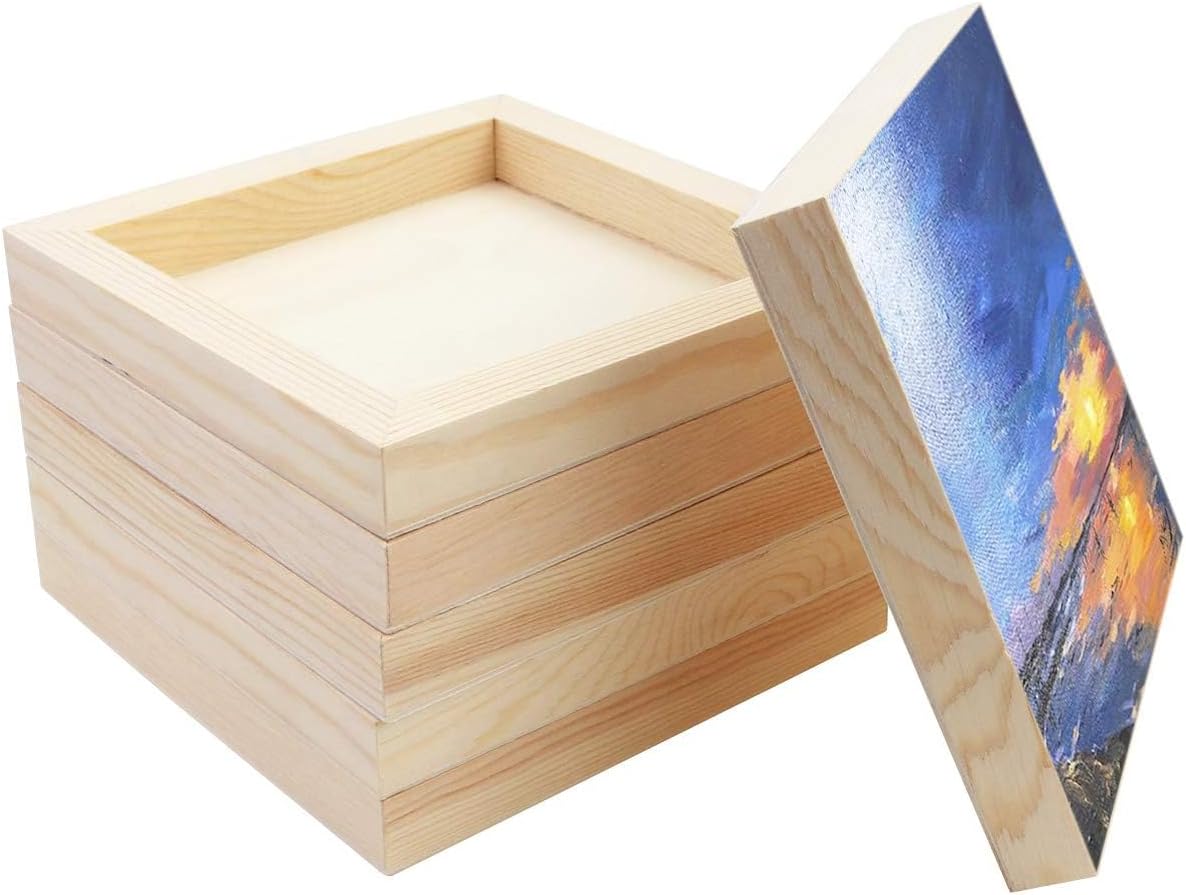 BILLIOTEAM 6-Pack of 6 x 6" (15cm x 15cm) Unfinished Square Wooden Painting Panels - Ideal for Drawing, Painting, Pouring, Wood Burning & DIY Arts Crafts Projects