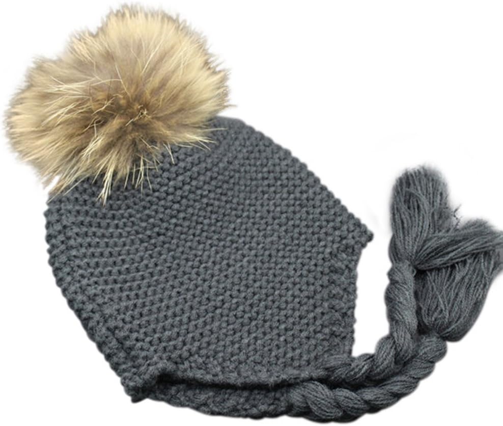 Childrens Unisex Outdoor Warm Stylish Winter Beanie Hat with Detacahable Pom Pom - Made with Real Fur -Charcoal Gray