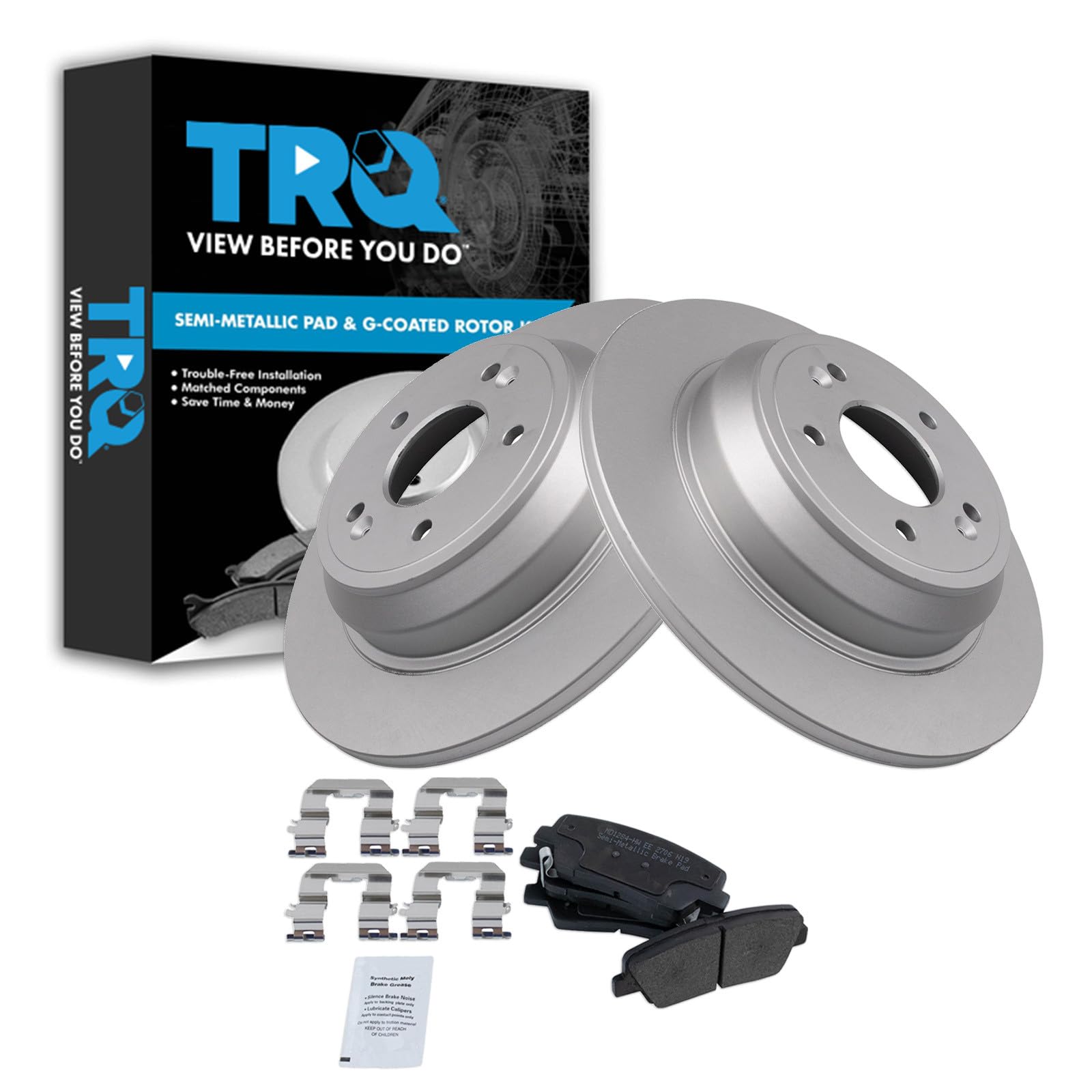 TRQ Rear Brake Pad and Rotor Set Semi Metallic G Coated Rotors Compatible with 2009 Hyundai Genesis