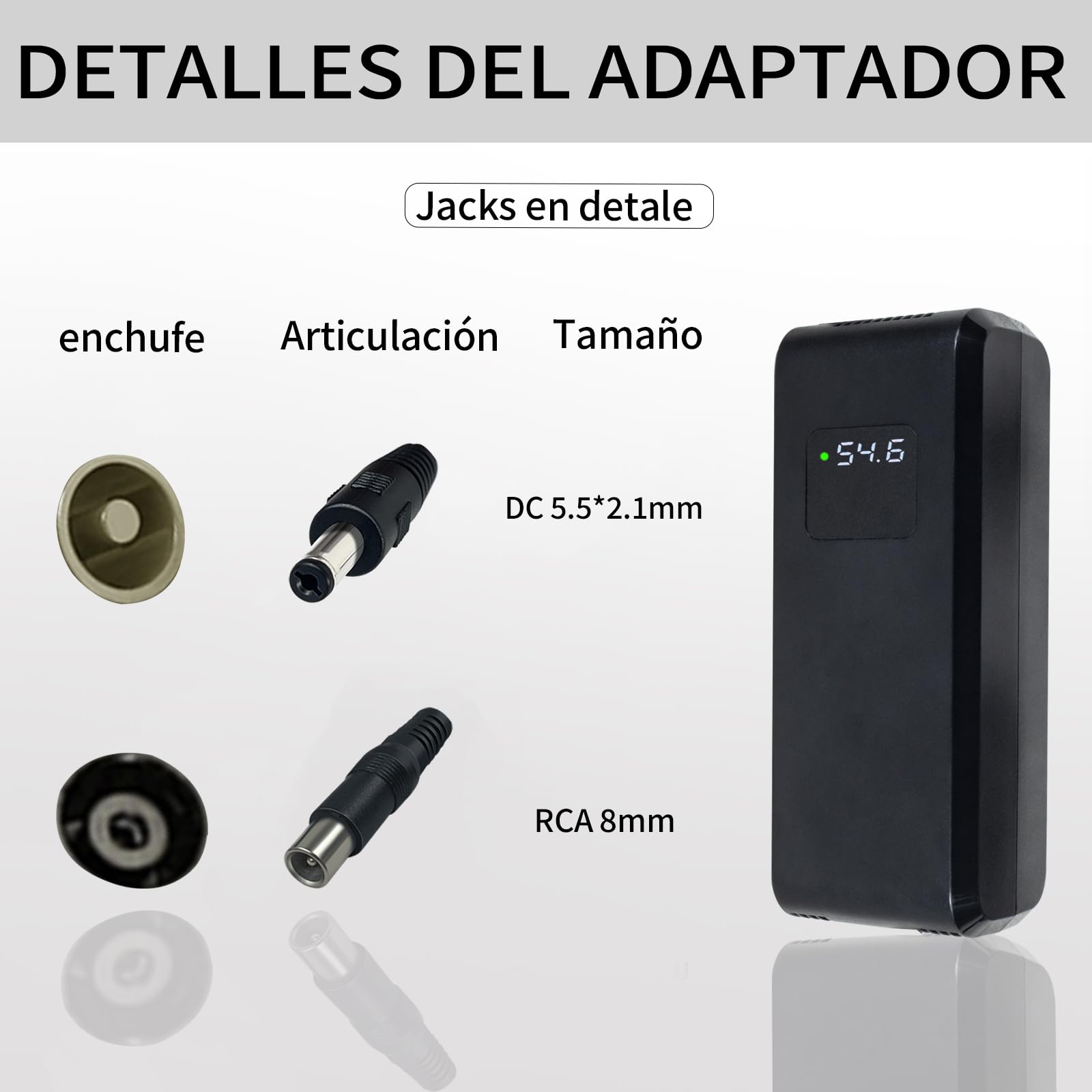 Cargador batería 54.6V 4A, para batería de Litio de 48V, con Pantalla LED y múltiples Funciones de protección y reparación, certificación CE, Equipado con Conectores RCA 8 mm, DC 5,5 * 2,1 mm