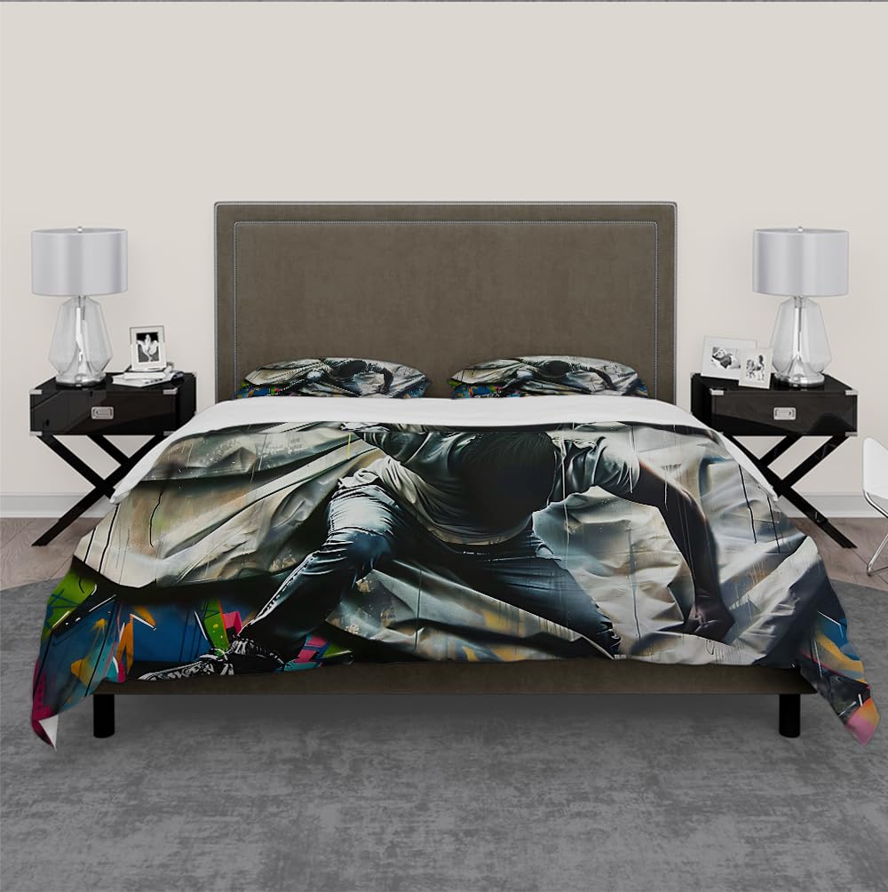 Juego Ropa Cama Moderna Funda edredón para Graffiti en Acuarela para Chicos Conjunto Fundas para edredones Hip Hop decoración Dormitorio para Adolescentes Moda Ropa Cama 3 Piezas 160x200cm