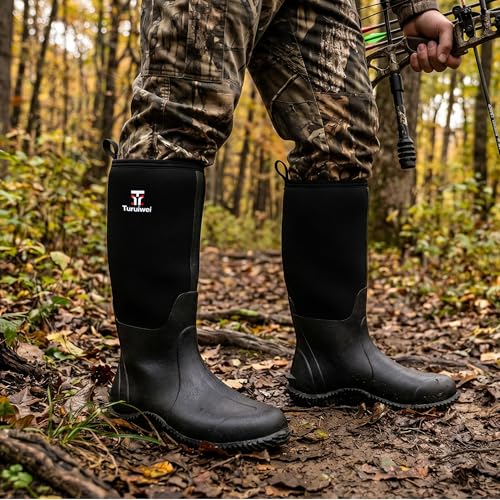 Image of Rubber Boots for Men,Waterproof Rain Boots with Steel Shank | 6mm Neoprene Insulated Work Boots,Breathable Lining,Anti-Slip Multi-Season Mud Boots for Hunting, Farming, Fishing &Gardening
