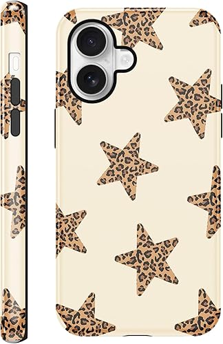 lioscre Cute Y2K Star Phone Case for iPhone 16 Cheetah Print Beige Case 6.1", Ae