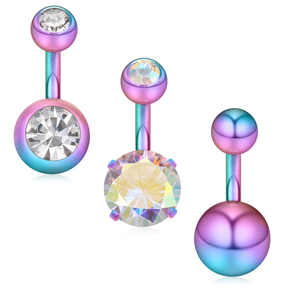 Ruifan 14G 6mm 1/4 Inch 316L Surgical Steel CZ Short Belly Earring Navel Button Rings 3-10PCS