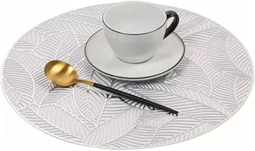 Miniatura 4 de Paquete de 6 manteles individuales redondos prensados metálicos, manteles individuales redondos de hojas laminadas, antideslizantes, aislamiento de