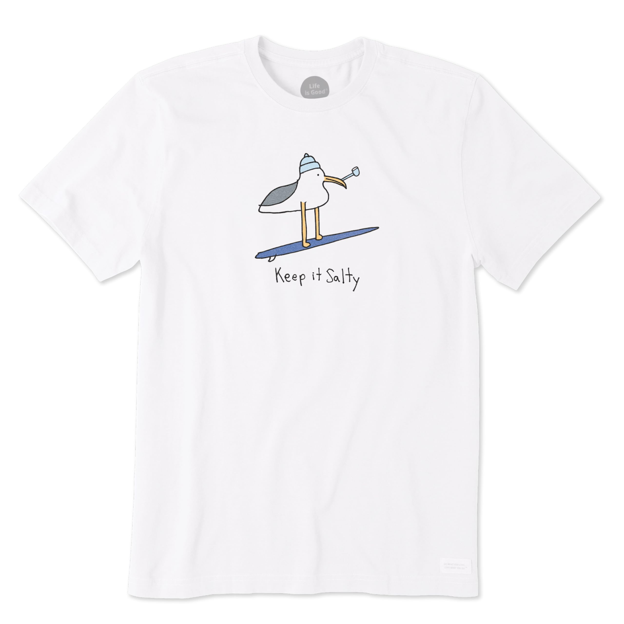 Life Is Good Men's Standard Crusher Tee, Short Sleeve Cotton Graphic T-Shirts, Keep It Salty Seagul, Cloud White