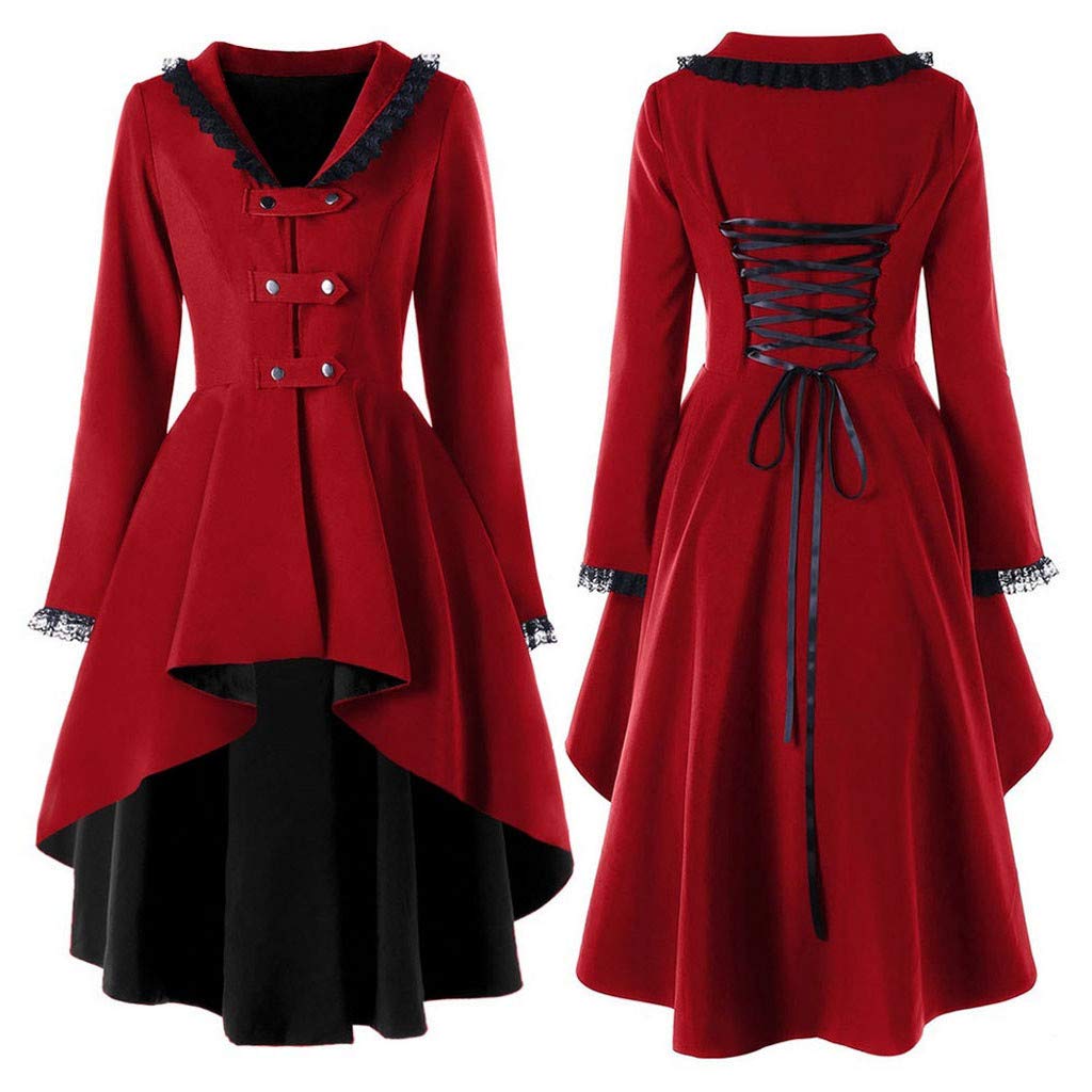 Generisch Giacca steampunk da donna gotica frack con orlo irregolare cappotto pizzo giuntura punk gonna da passeggio medievale vittoriana vintage smoking carnevale festa cosplay abbigliamento