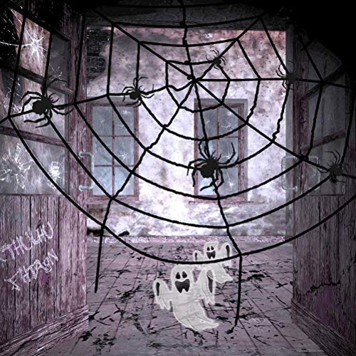 PABIPABI Halloween Giant Spider Web Decoration-5FT Round Fake Spider Elastic Belt Props for Indoor and Outdoor Halloween Decor Party Decoration (Black)