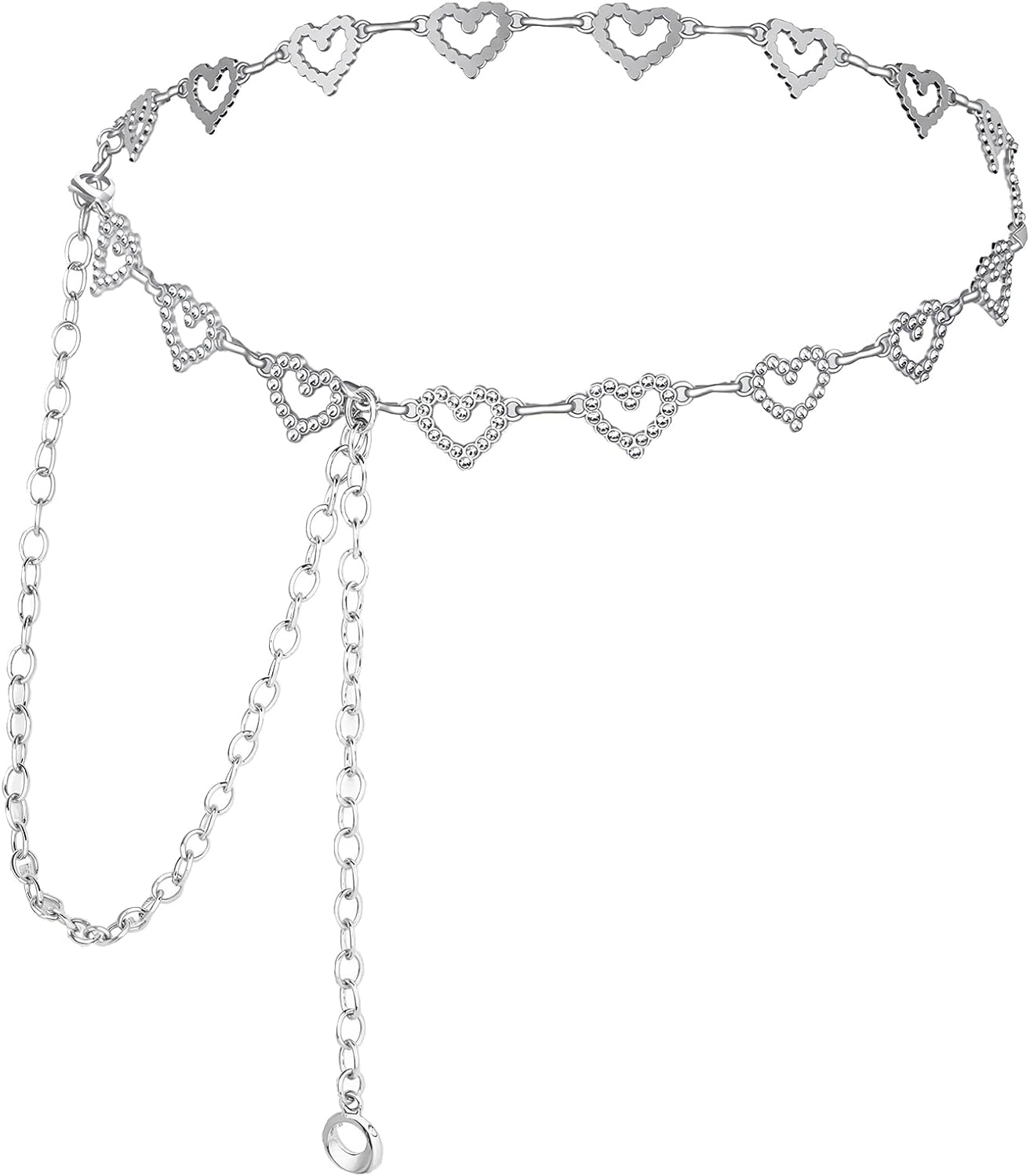 1Pcs Silver Heart Chain Belts for Women, Heart Shaped Waist Chains, Silver Rhinestone Chain Belts for Dress, Fashion Body Chains, Waist Jewelry for Women