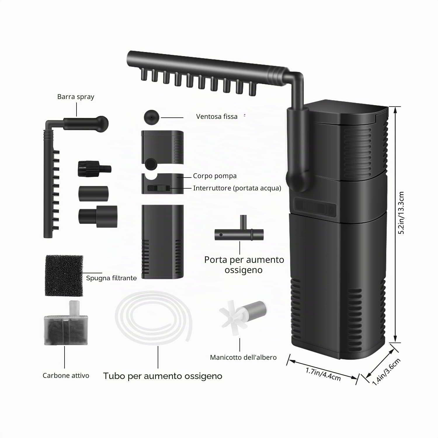 Filtro Interno Acquario all'Interno Pompa Filtro con Barra dello Spruzzo per Pesce Serbatoio 300L/450L/H 2/6W (300L)