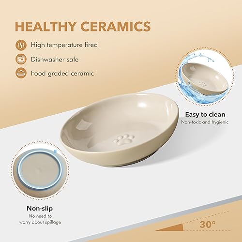 Miniatura 3 de Platos de cerámica elevados para gatos aptos para bigotes anchos, cuenco para alimentos y agua con 2 estilos de soporte ajustable, juego de cuencos