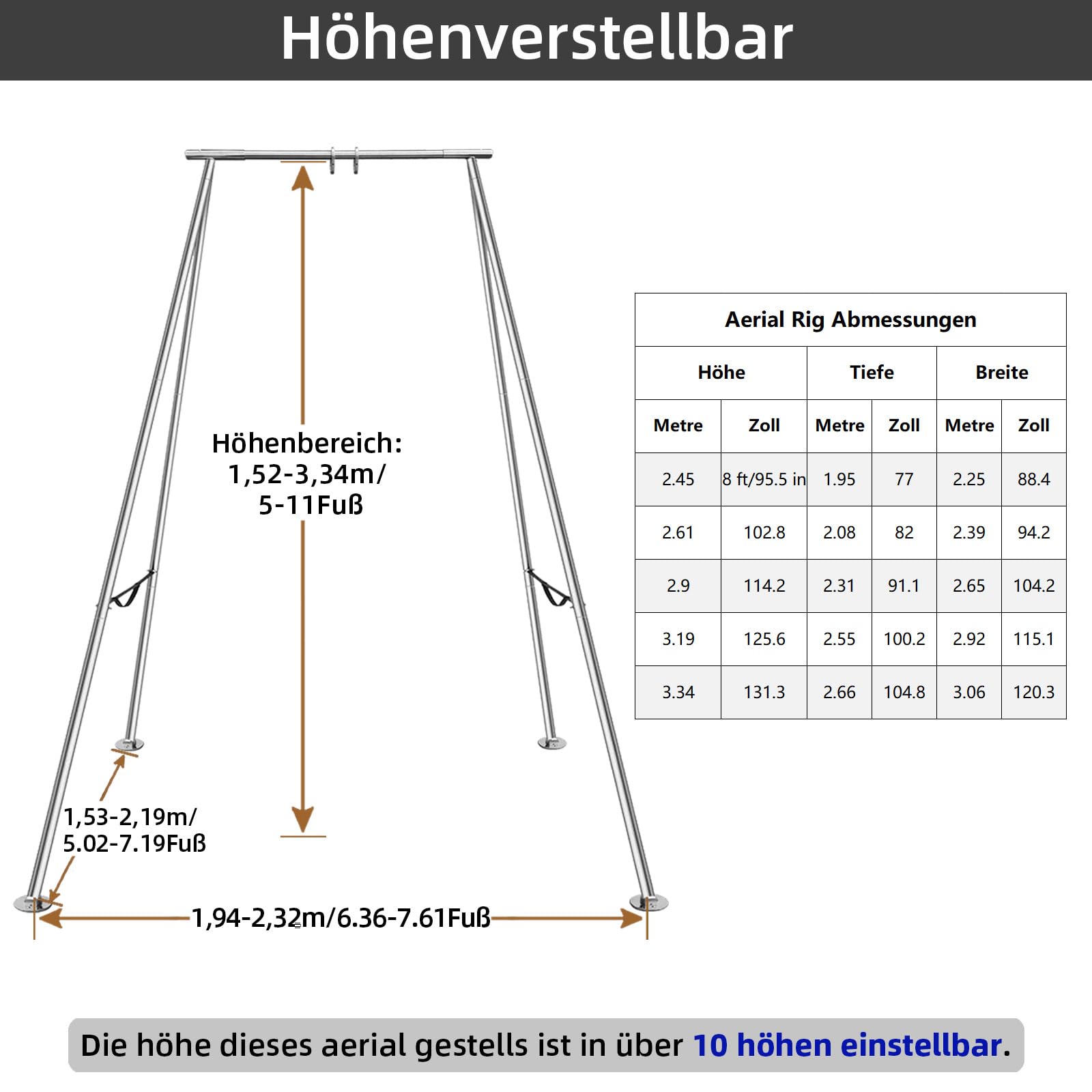 PRIOR FITNESS Aerial A-Frame Rig, Premium Aerial Yoga-Ständer 730kg/1610lbs Tragkraft, für Hängematten/Seidenseile/Ringe, Innen&Außen, CE&SGS-Zertifiziert