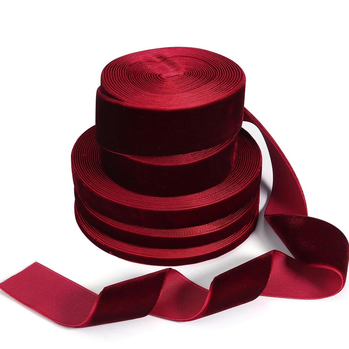 Wstążka aksamitna, Aksamitna wstążka pojedyncza 6-32 mm 5-10 jardów czarne wino czerwone do pakowania prezentów DIY(Wine Red,32mm 5Yards)