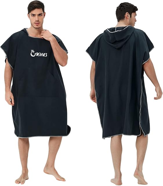 Uiong Changing Robe Adult, Hooded Towel Poncho with Pocket for Swimming Surfing Beach Pool, Quick Dry Swim Towel for Men Women (Black)