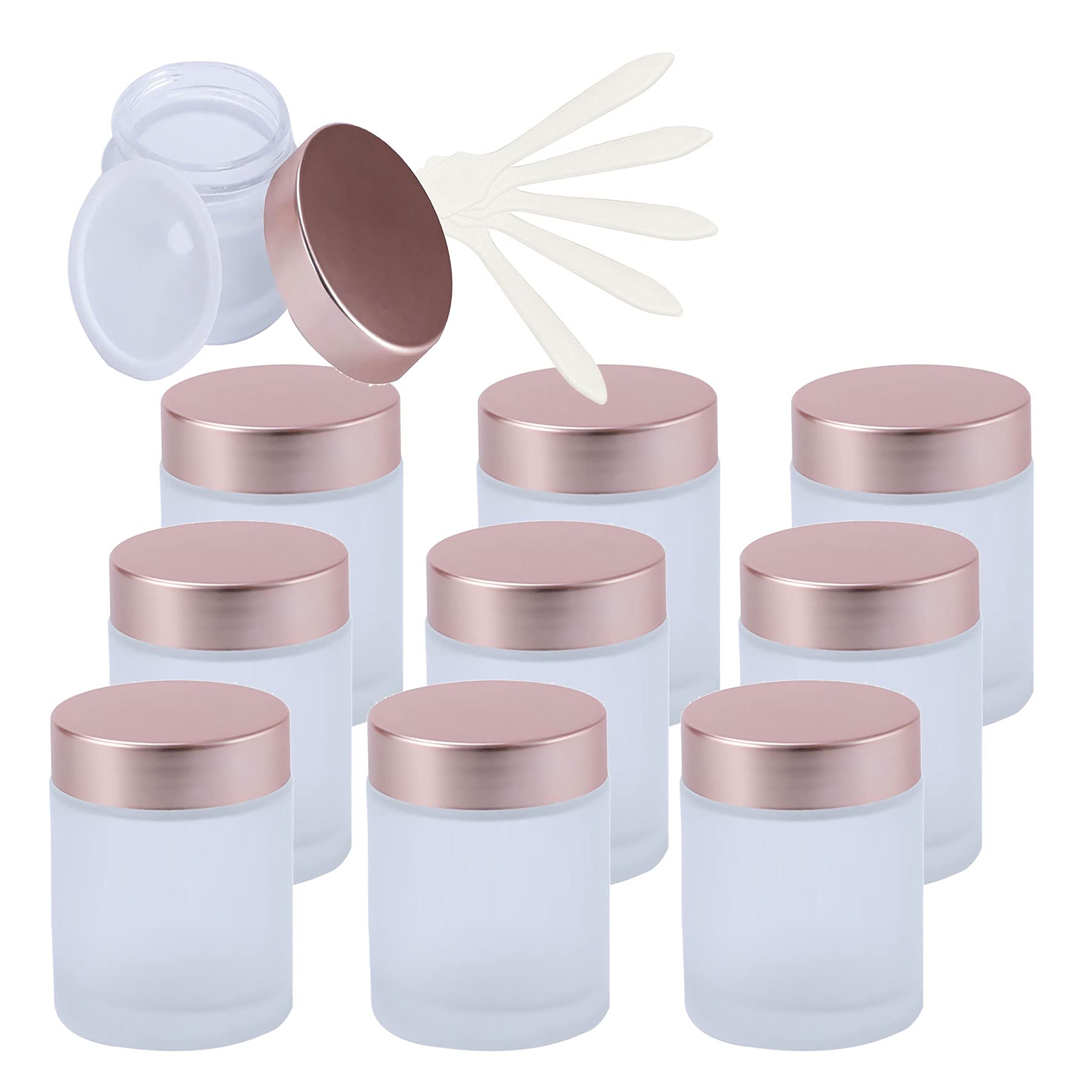 12 Pieza 100 ml Frasco De Crema Facial con Tapas de Rosa Botella de Loción, Rellenables Tarro Cosmetica Vidrio Esmerilado, para Salve Crema,Facial Crema,Aromaterapia DIY.