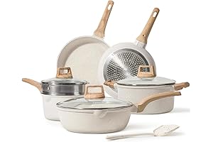 CAROTE 10-Piece Nonstick White Granite Induction Kitchen Cookware Set