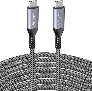 15FT USB C to USB C Charger Cable,60W/3A,Type C Fast Charging,Long Braided Cord for iPad Pro,MacBook Air,Samsung Galaxy S10 S20 S21 Plus,Note 10 20,A80,OnePlus 9 8T,Google Pixel 5 4 XL,PS5,Laptop 13"