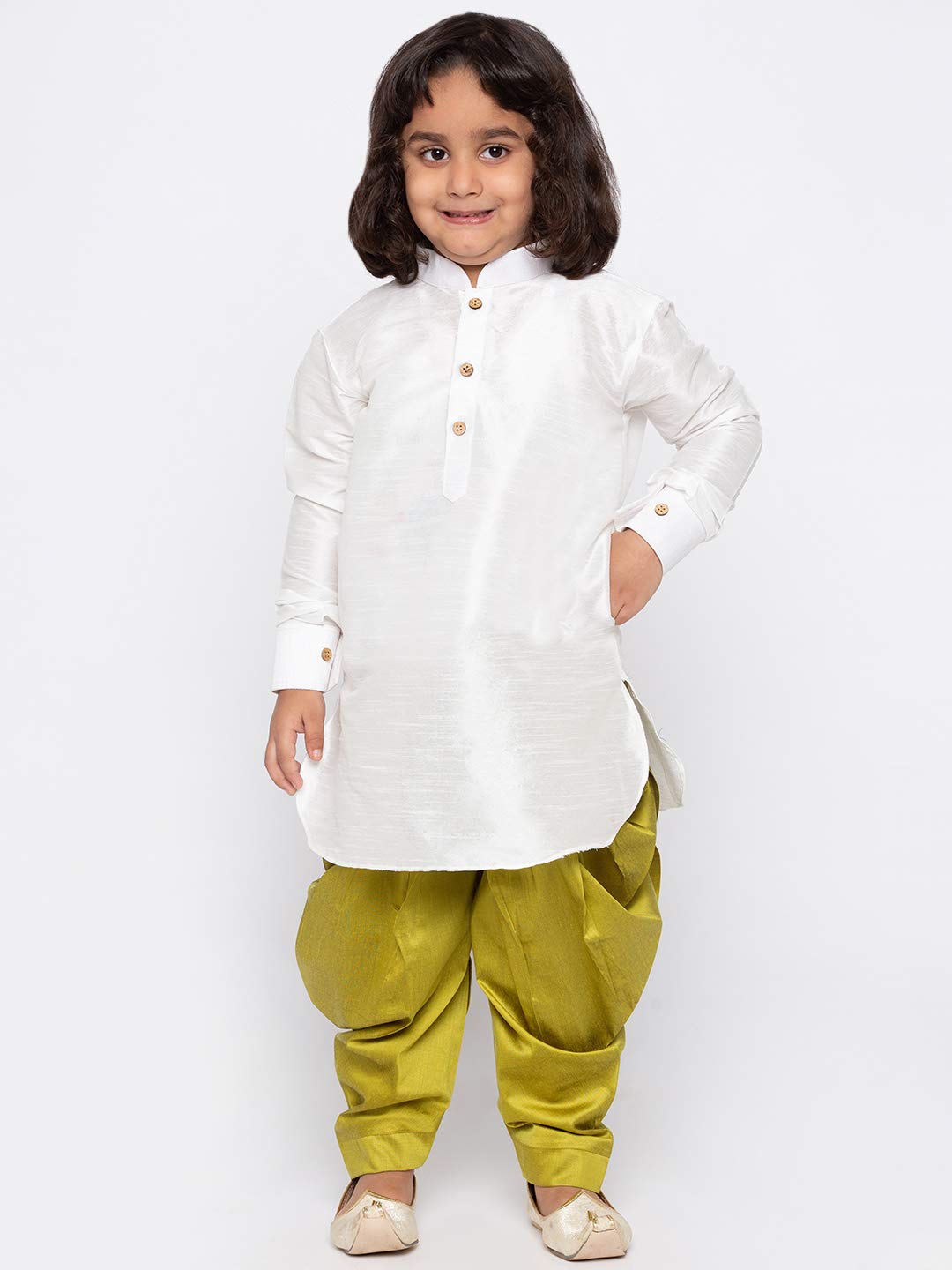 Jbn Creation Boys Silk Blend Kurta And Dhoti Set - Ethnic Elegance For Festivals | Pathani Style Full Sleeves Kurta And Cowl Style Patiala Dhoti Pant Set | Traditional Attire For Kids