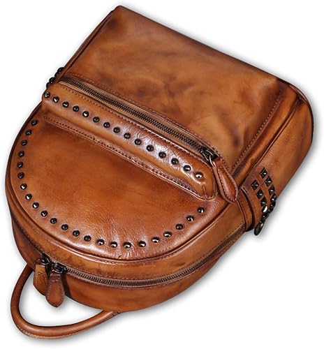 Miniatura 3 de IVTG Mochila de cuero genuino para mujer, bolso vintage de cuero real, mochila de hombro, mochila de moda, Marrón, Único,Vintage