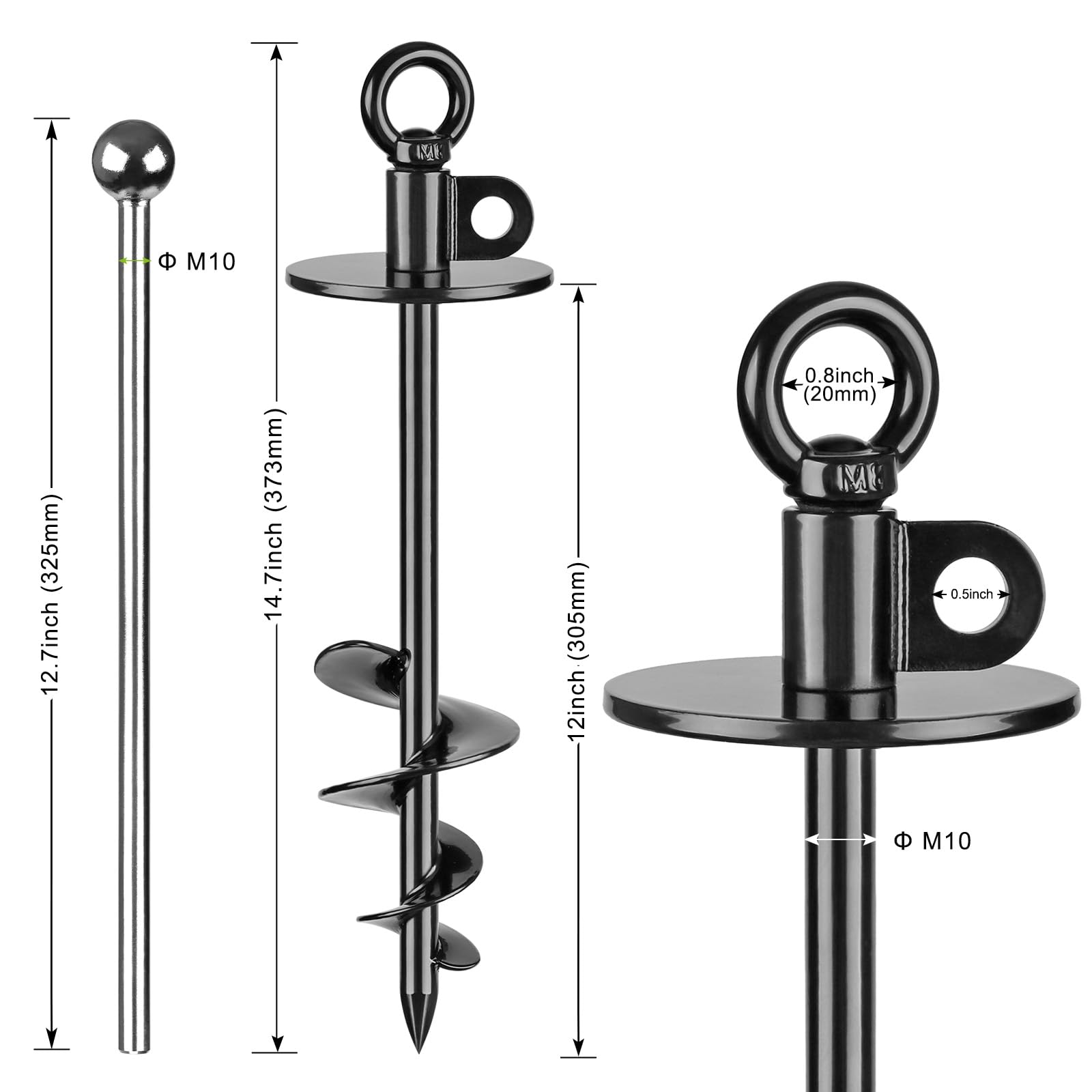 Lifeswel 39.5cm Hunde-Auslaufpfahl Bodenanker Hund, Robuster Hundeanker für Hunde bis zu 220lbs, kein Verheddern, Vollständig Geschweißt, Ideal für Hof, Camping und Strand, 1 Packung (schwarz)