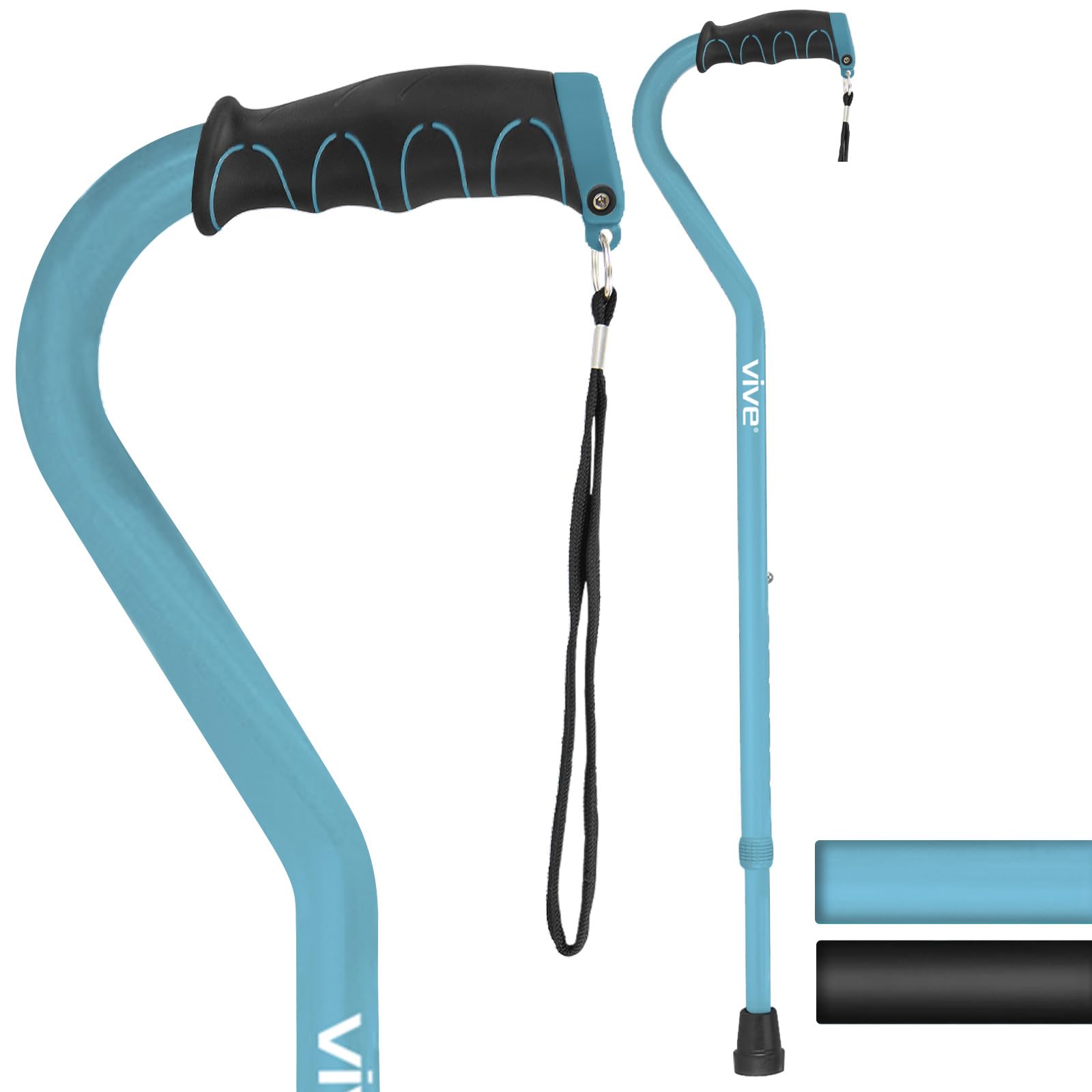 Vive Walking Cane for Women, Men, Elderly - Patented Offset Grip - Lightweight Adjustable Walking Aid with a Non-Slip Tip - Sturdy Balancing Mobility Aid for Seniors (Folding Offset Cane)