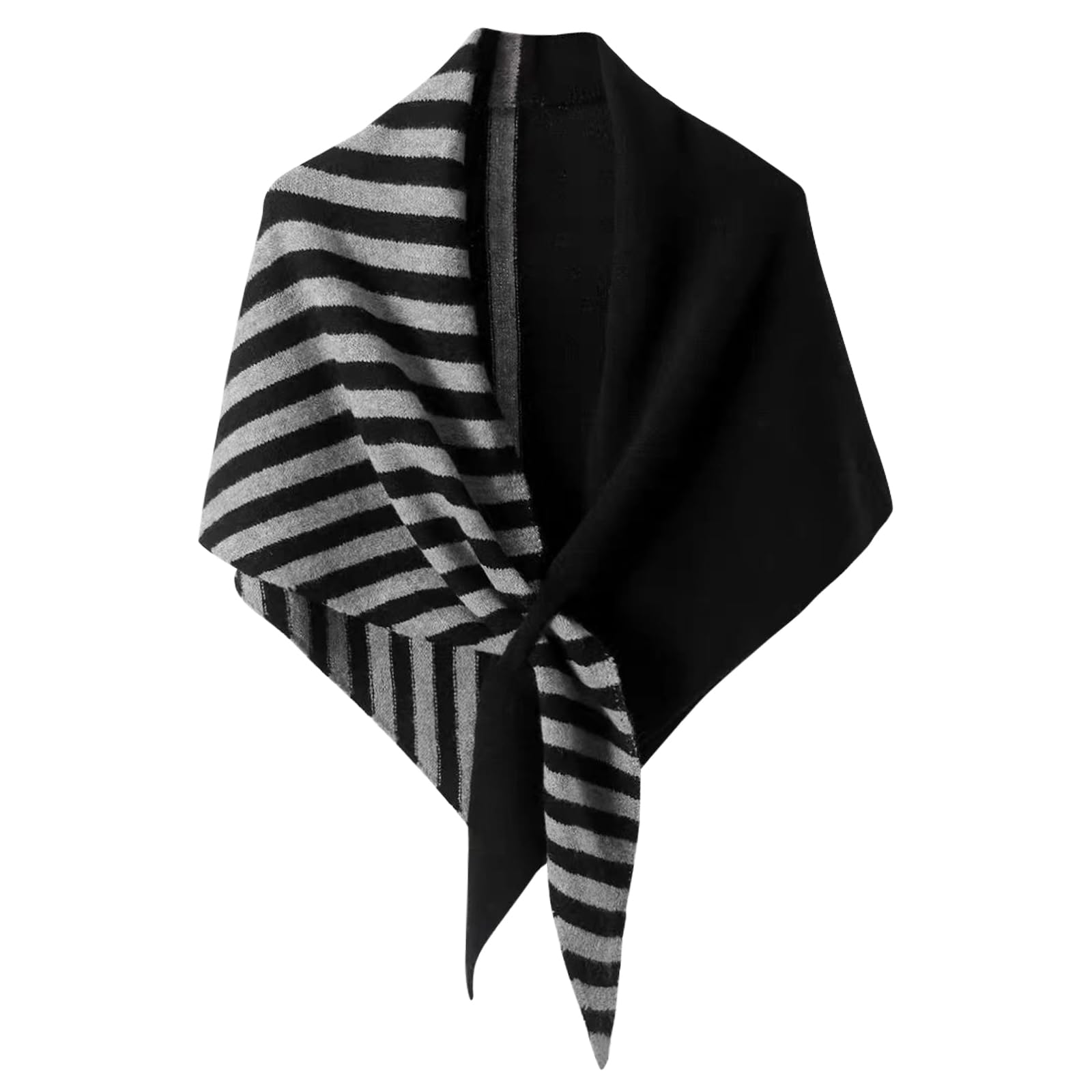 Wocharm Women's Black&Stripe Pashmina Shawl Wraps, Soft Open Front Poncho Sweater, Knitted Shawls Wool Cashmere Shoulder Top Sweater Shawls Triangle Scarf (Black&Stripe)