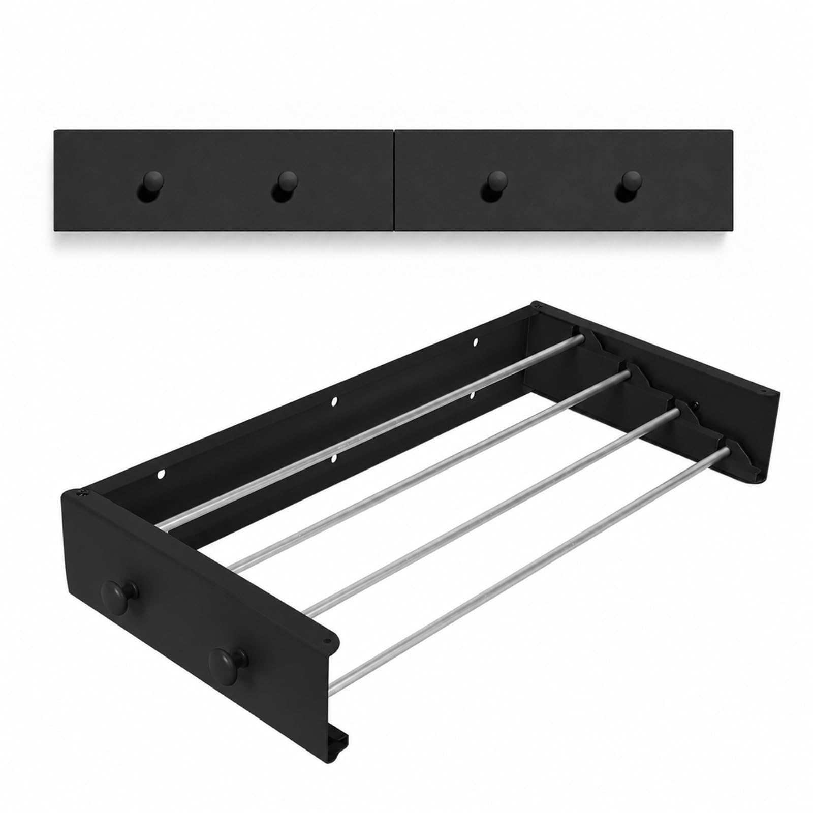 Stendibiancheria da parete, con gancio di aggiornamento, semplice stendibiancheria da parete, pieghevole, per interni o esterni, per balcone (60 cm con 4 ganci, nero)