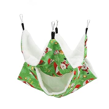 Hamster Hammock Bed, Double Layer Soft Comfortable Small Pet Cage Hammock Hanging with 4 Metal Hooks for Hamsters(Green)