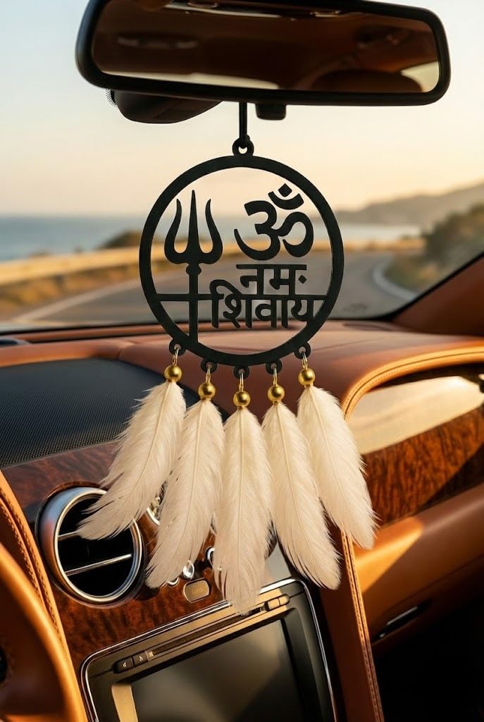 Handmade Dream Catcher Car Ornament – Stylish Rear View Mirror Hanging Accessory – Elegant Car Interior Decoration – Good Luck & Positive Energy Charm(OM Namah Sivai)-image-13