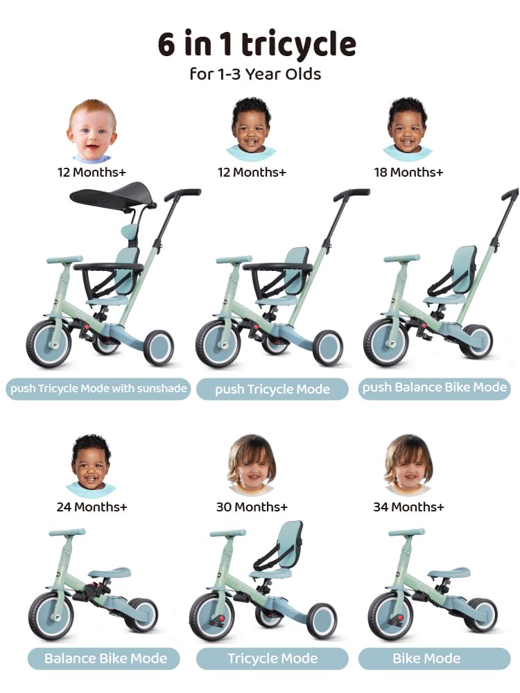 Triciclo Evolutivo Twinly Sami Pieghevole - Con Sedile Girevole 360° - Per Bambini 1-5 Anni - Foto 7