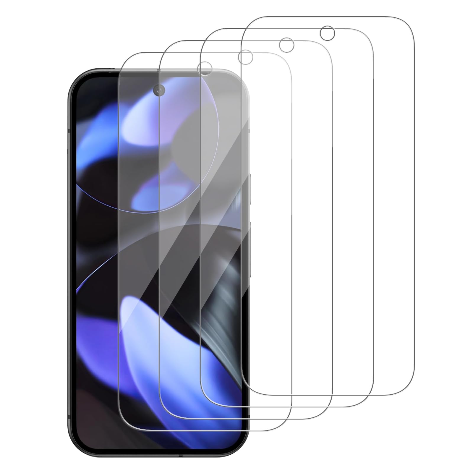 4-pak szklanych ochraniaczy ekranu do Google Pixel 9 [twardość 9H] - szkło hartowane HD, odporne na zarysowania, łatwa instalacja [przyjazne dla etui] [bez pęcherzyków powietrza]