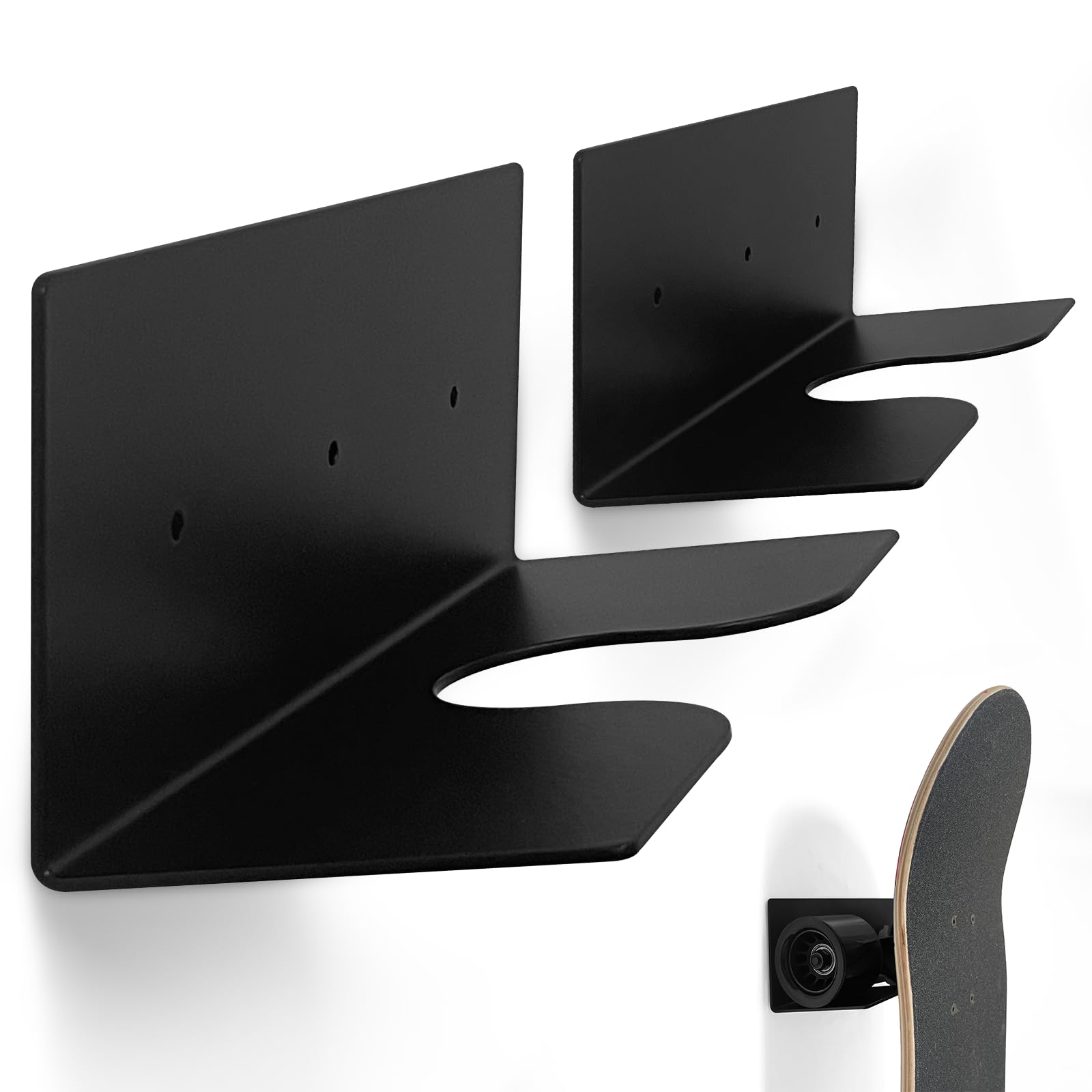 SINNNBLE 2 Pack Standard Skateboard Wall Mount Rack for Longboard Skateboard, Cruiser Boards and Penny Board Display Holder
