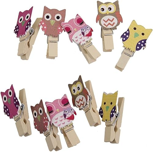 Alfileres de madera de búho en forma de búho, juego de 10 piezas, cuerda de arpillera, ideal para manualidades, decoración del hogar y regalo