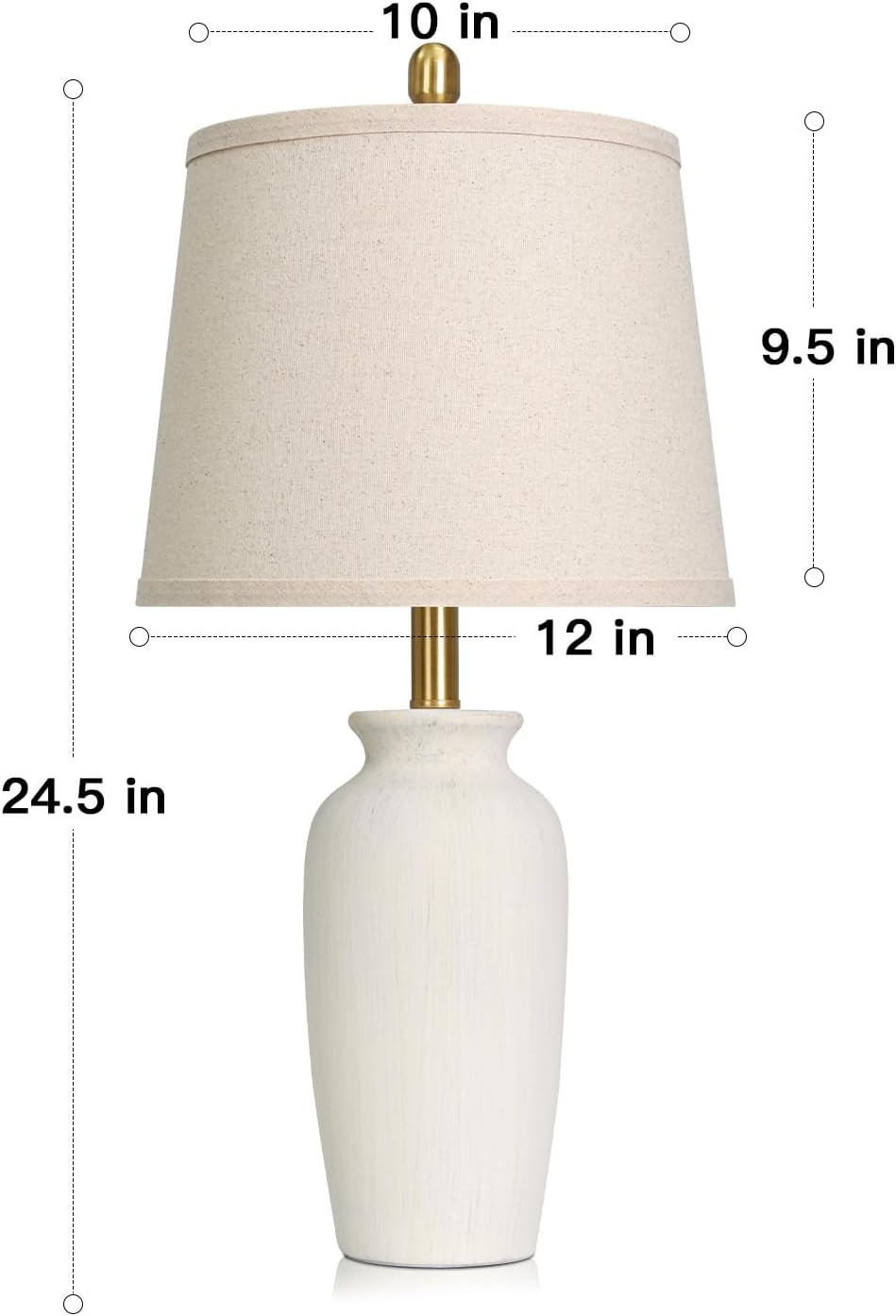 CINSARY 24.5" Farmhouse Jar Ceramic Table Lamps Set of 2, Vintage Rustic Bedside Nightstand Lamps with 2 LED Bulbs, Beige Farmhouse Table Lamps for Living Room End Table Bedroom Country Cottage Decor