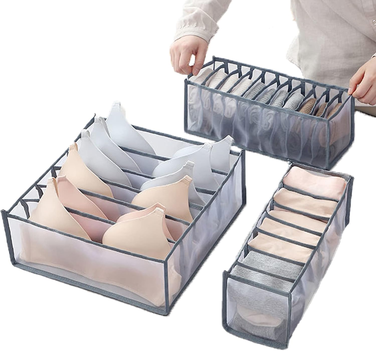 Closet Organizer Wardrobe Washable Foldable Visible Clothes Organizer Storage Boxes Drawer Mesh Separation Box for Home T-Shirt Jeans Socks Panty 3PCS 6/7/11 Grids