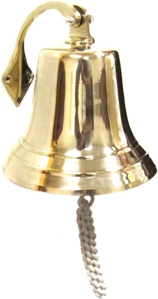 Coastal Space Designs BR 18452-VC Solid Brass Wall Hanging Rope Polished Dinner Tip Indoor/Outdoor Nautical Bells Variety with Mounting Hardware Bracket Ship Boat Maritime Decor, Gold