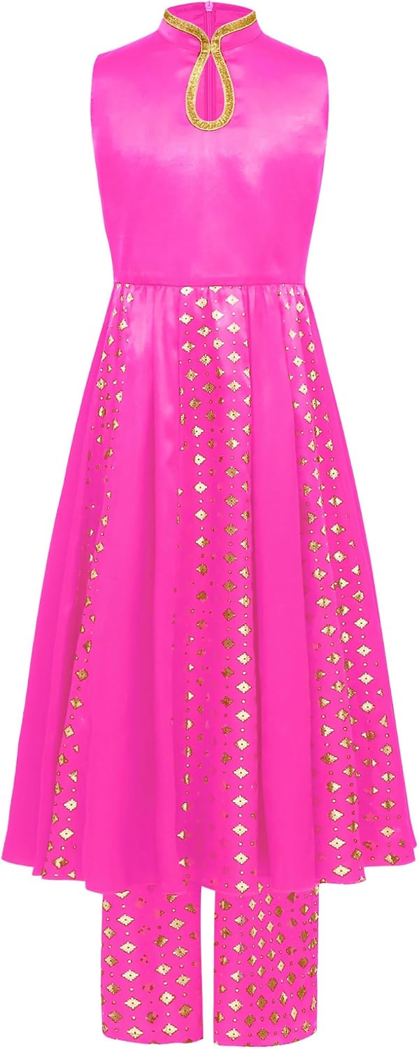 Choomomo Kids Kurti Sharara Set for Girls Ethnic Wear Traditional 2Pcs Metallic Floral Print Dress Suit