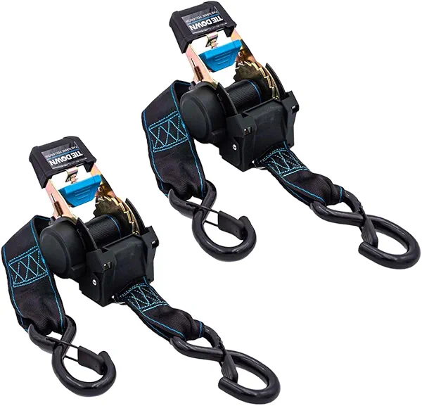 Tie Down | 13995-BLK Retractable Straps | (2) 2"x43" Retractable Boat Transom Straps | Self-Storing Watercraft Tie-Downs